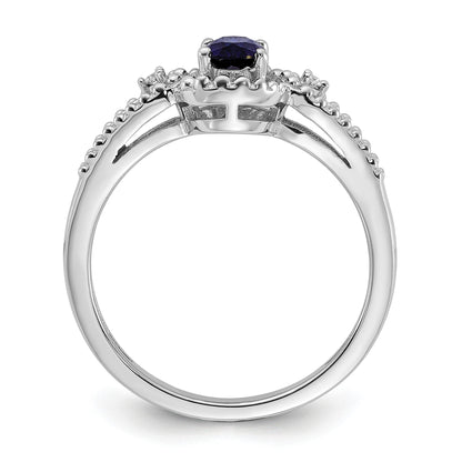 Sterlingsilber Rhodiniert Erzeugt Saphir & Diamant. Ring