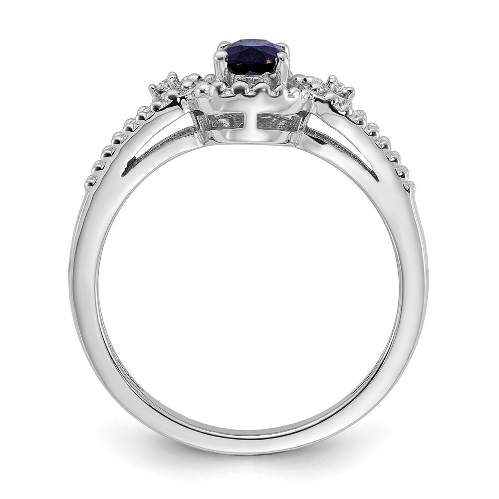 Sterlingsilber Rhodiniert Erzeugt Saphir & Diamant. Ring