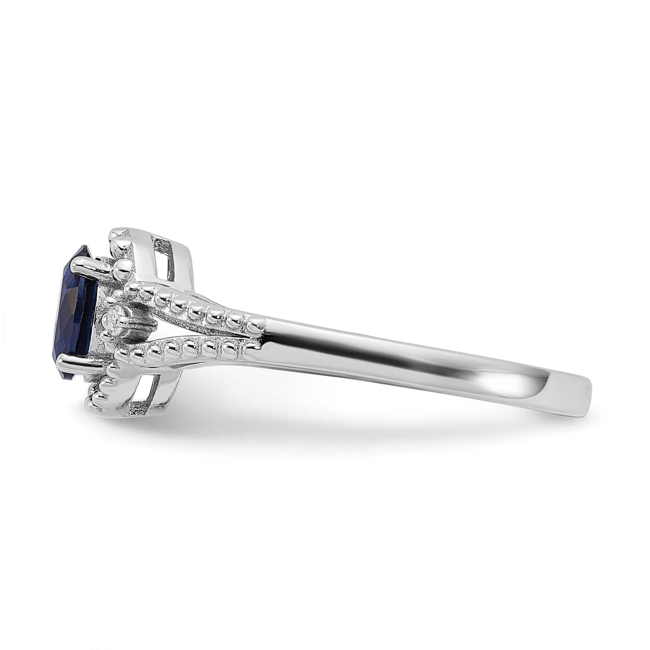 Sterlingsilber Rhodiniert Erzeugt Saphir & Diamant. Ring