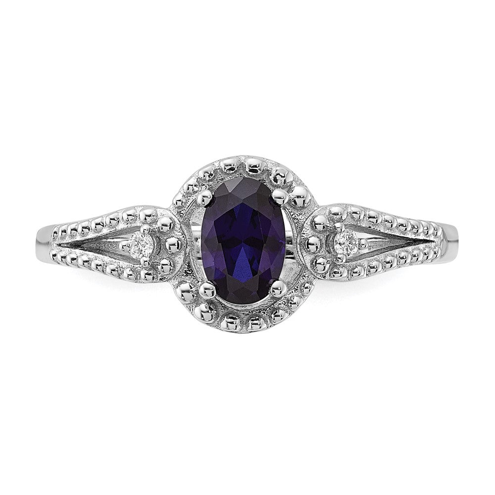 Sterlingsilber Rhodiniert Erzeugt Saphir & Diamant. Ring
