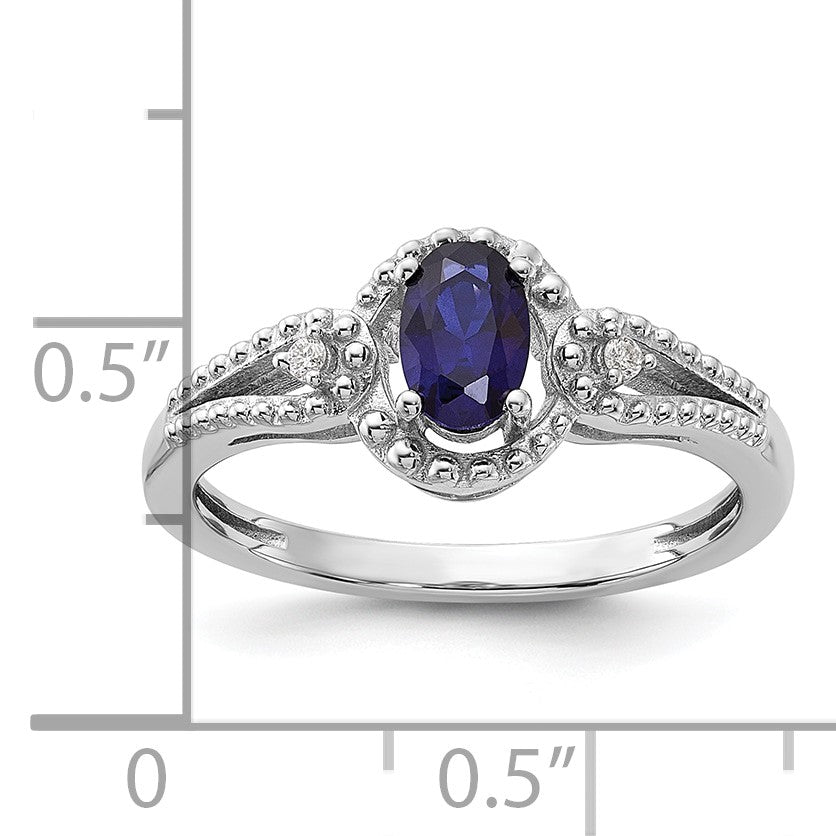 Sterlingsilber Rhodiniert Erzeugt Saphir & Diamant. Ring