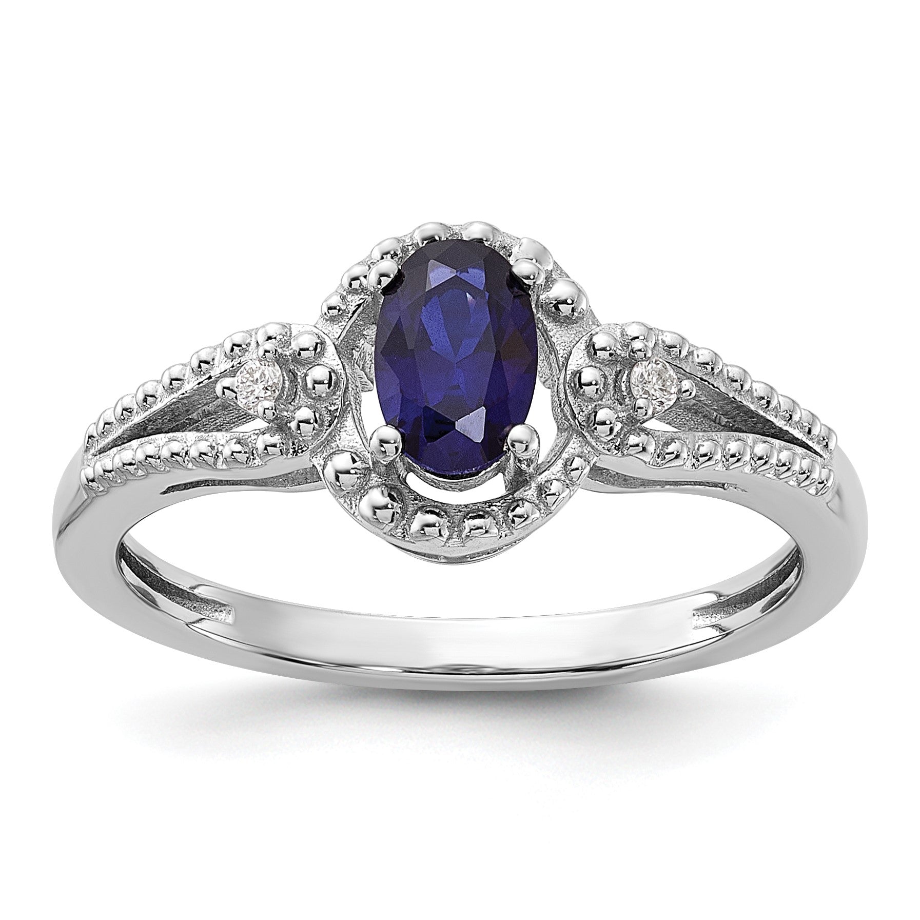 Sterlingsilber Rhodiniert Erzeugt Saphir & Diamant. Ring