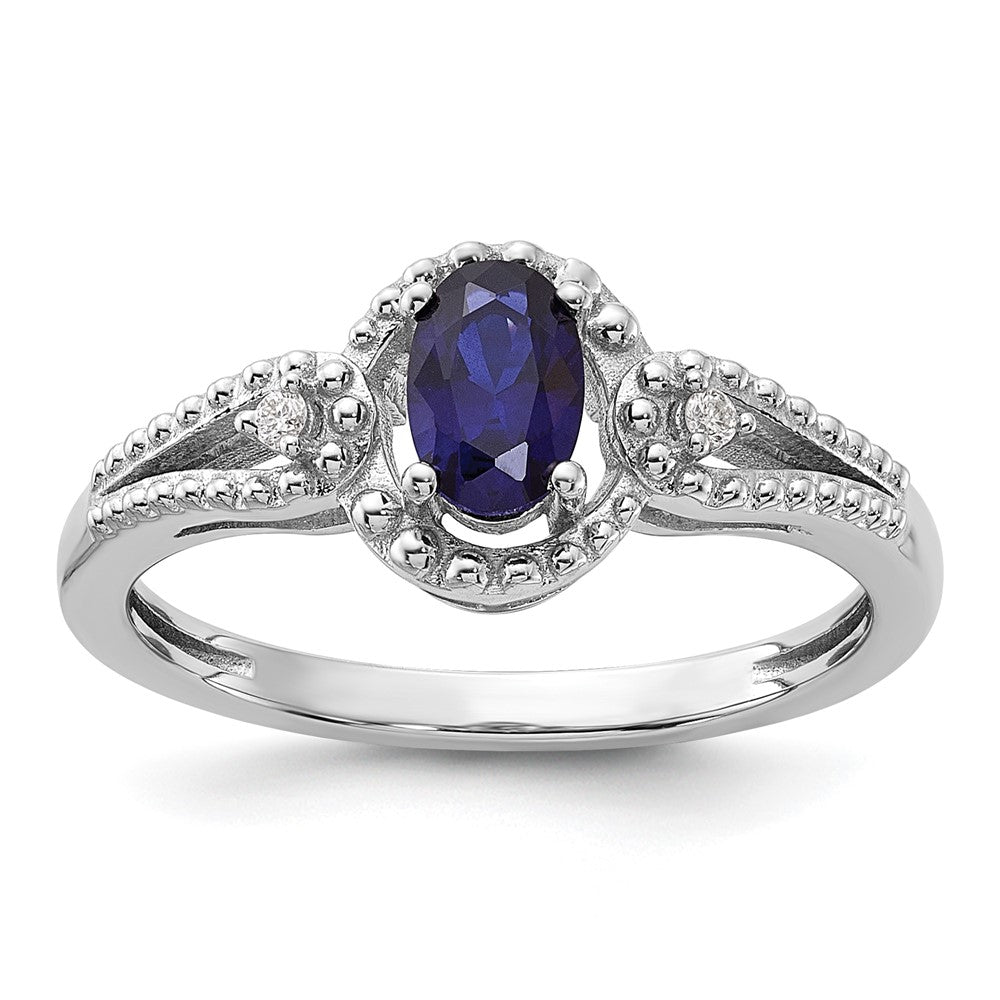 Sterlingsilber Rhodiniert Erzeugt Saphir & Diamant. Ring
