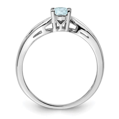 Sterlingsilber Rhodiniert Aquamarin Ring