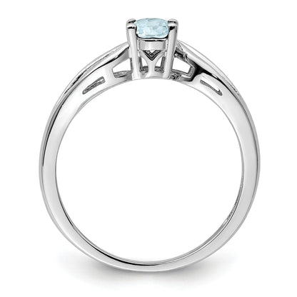 Sterlingsilber Rhodiniert Aquamarin Ring