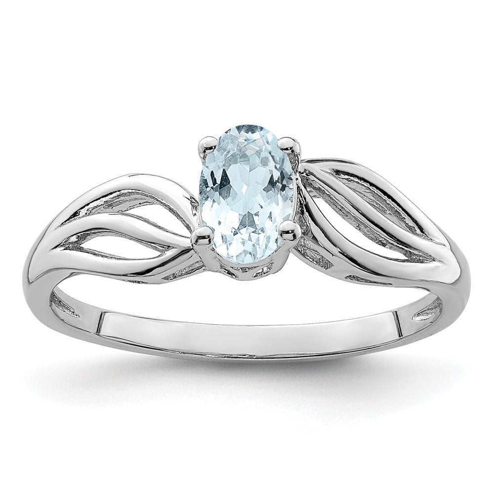 Sterlingsilber Rhodiniert Aquamarin Ring