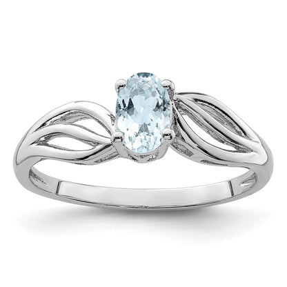 Sterlingsilber Rhodiniert Aquamarin Ring