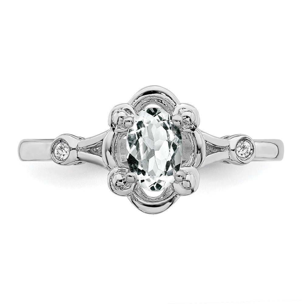 Sterlingsilber Rhodiniert Weiß Topas & Diamant. Ring
