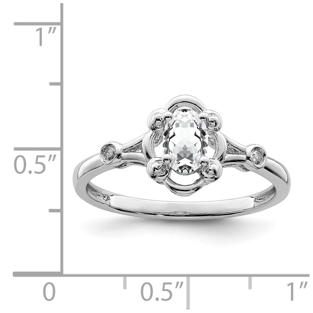 Sterlingsilber Rhodiniert Weiß Topas & Diamant. Ring