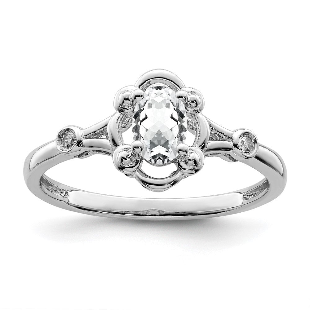 Sterlingsilber Rhodiniert Weiß Topas & Diamant. Ring