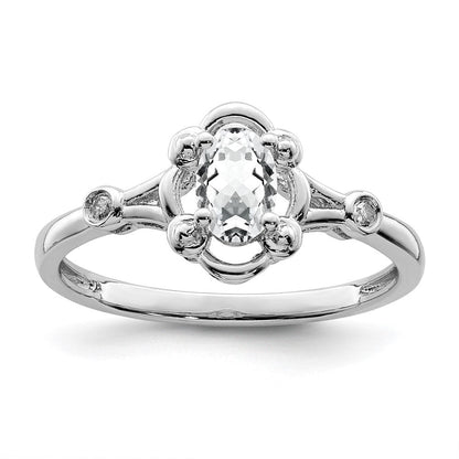 Sterlingsilber Rhodiniert Weiß Topas & Diamant. Ring