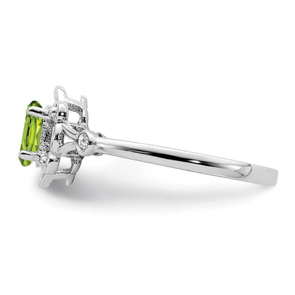 Sterlingsilber Rhodiniert Peridot & Diamant. Ring