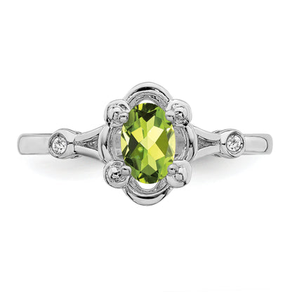 Sterlingsilber Rhodiniert Peridot & Diamant. Ring