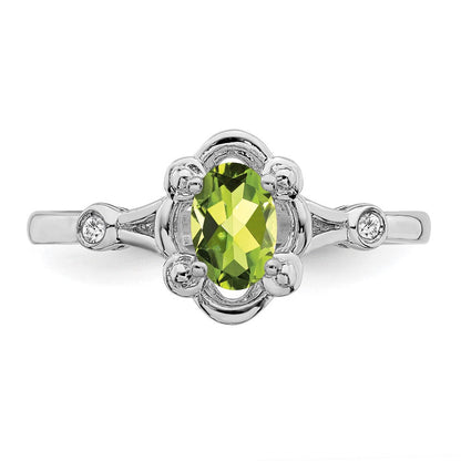 Sterlingsilber Rhodiniert Peridot & Diamant. Ring