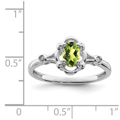 Sterlingsilber Rhodiniert Peridot & Diamant. Ring