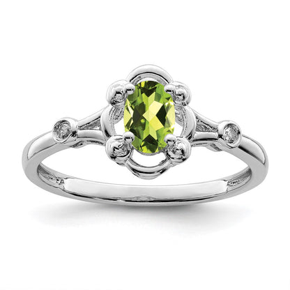Sterlingsilber Rhodiniert Peridot & Diamant. Ring