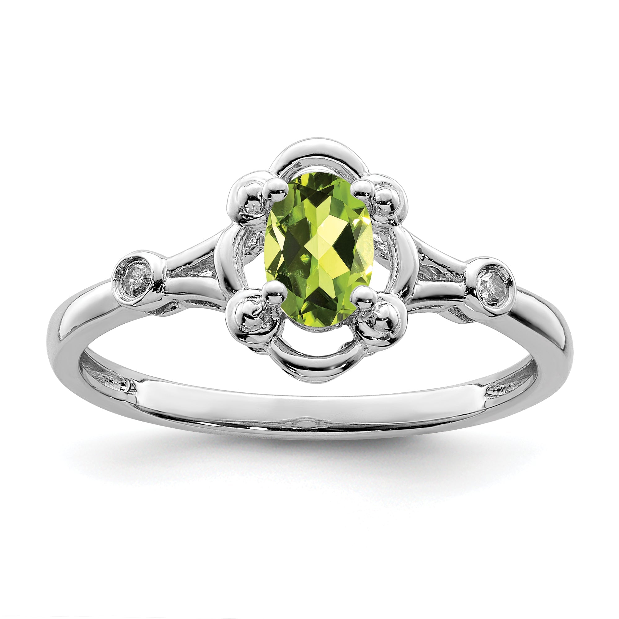 Sterlingsilber Rhodiniert Peridot & Diamant. Ring