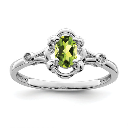 Sterlingsilber Rhodiniert Peridot & Diamant. Ring