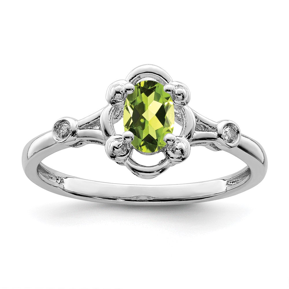 Sterlingsilber Rhodiniert Peridot & Diamant. Ring