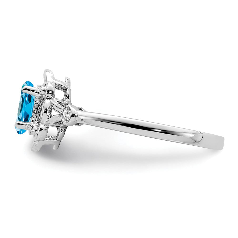 Sterlingsilber Rhodiniert Licht Schweizer Blautopas & Diamant. Ring