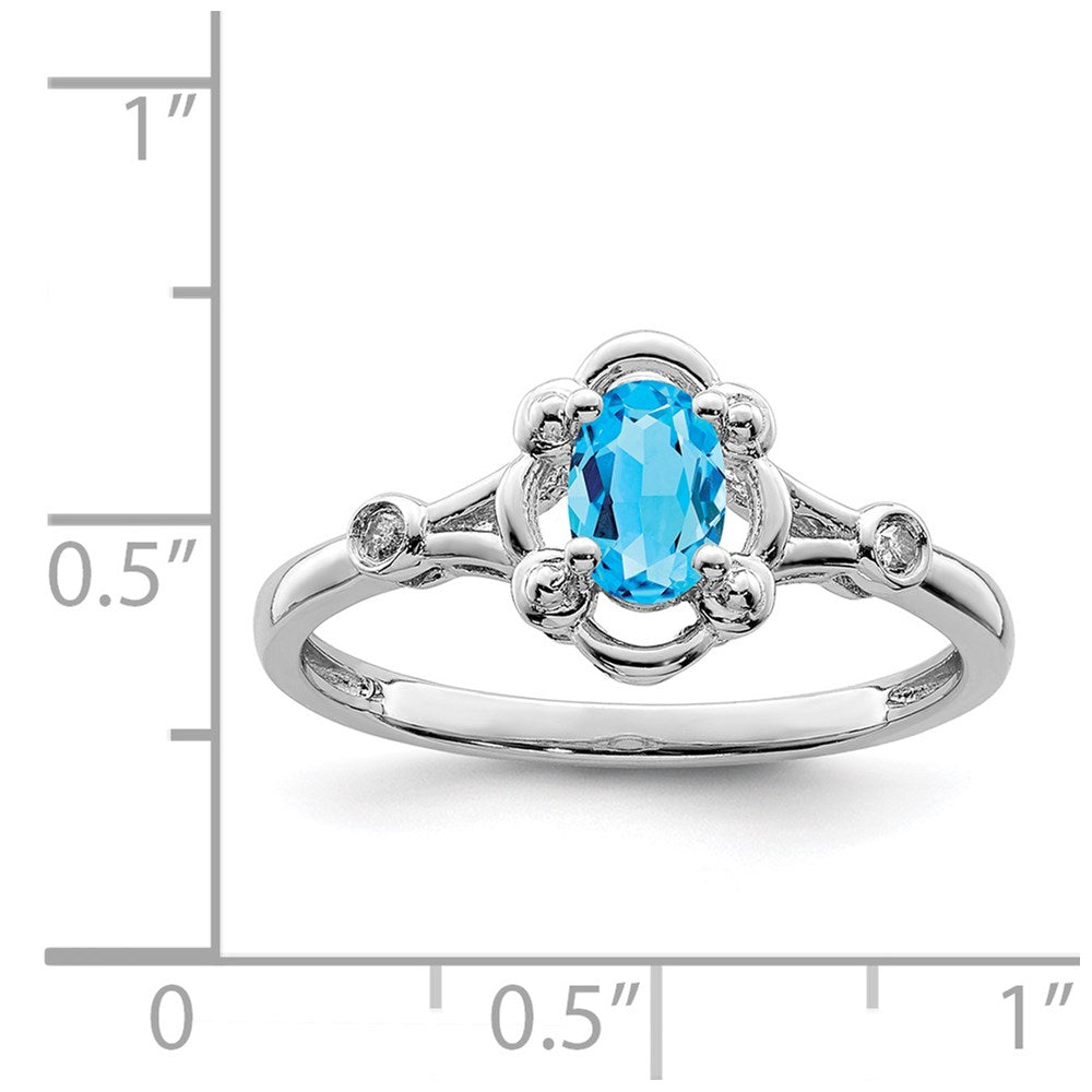 Sterlingsilber Rhodiniert Licht Schweizer Blautopas & Diamant. Ring