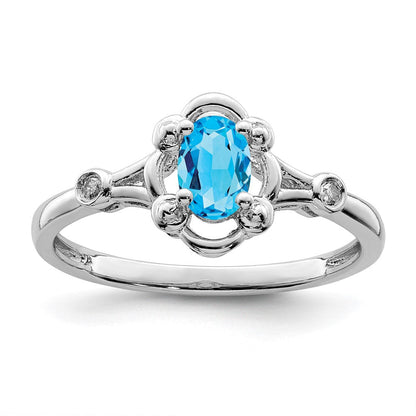 Sterlingsilber Rhodiniert Licht Schweizer Blautopas & Diamant. Ring