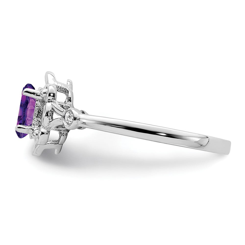 Sterlingsilber Rhodiniert Amethyst & Diamant. Ring