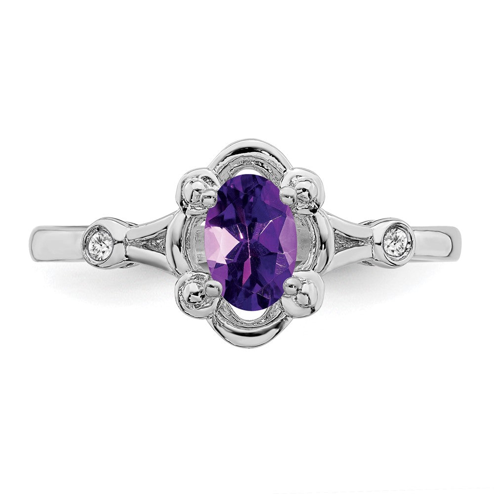 Sterlingsilber Rhodiniert Amethyst & Diamant. Ring