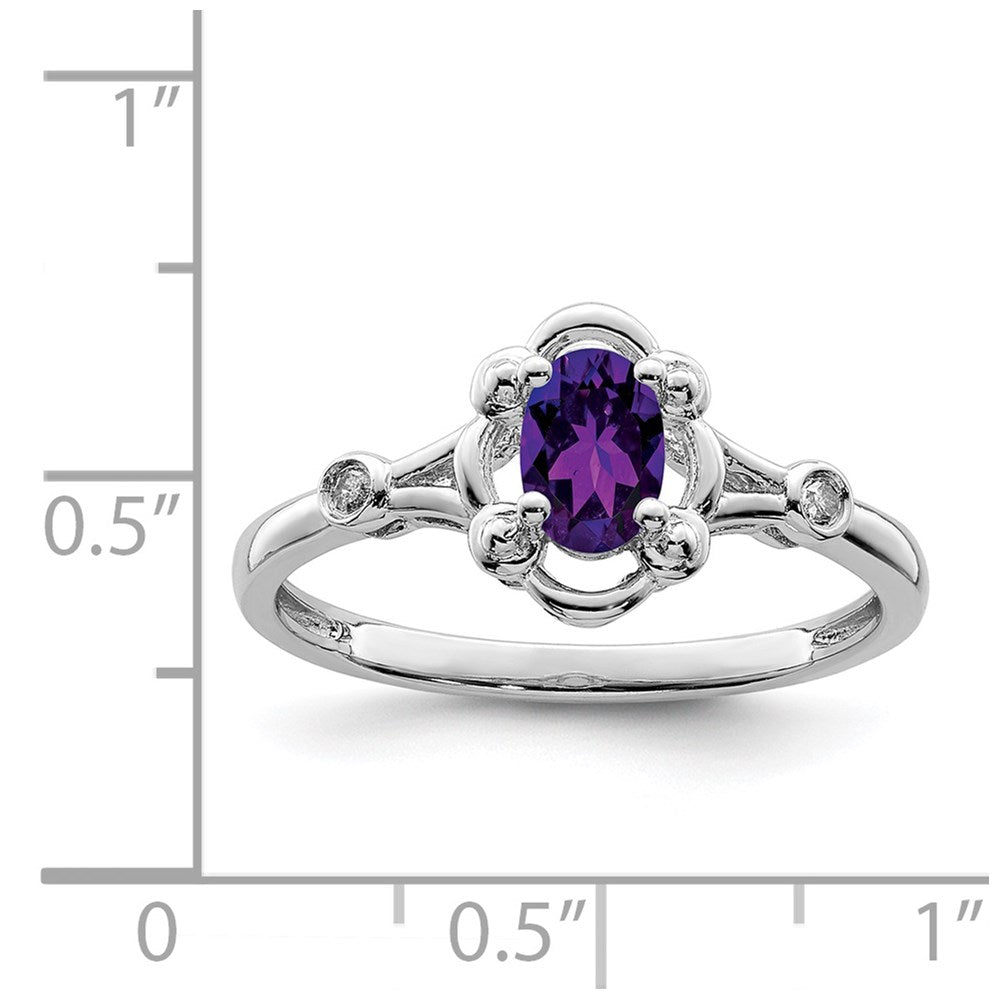 Sterlingsilber Rhodiniert Amethyst & Diamant. Ring