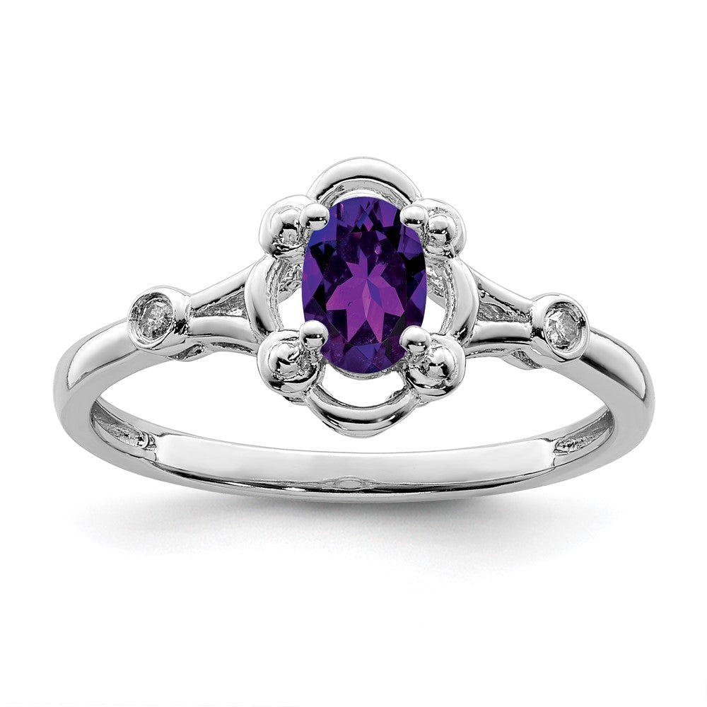 Sterlingsilber Rhodiniert Amethyst & Diamant. Ring