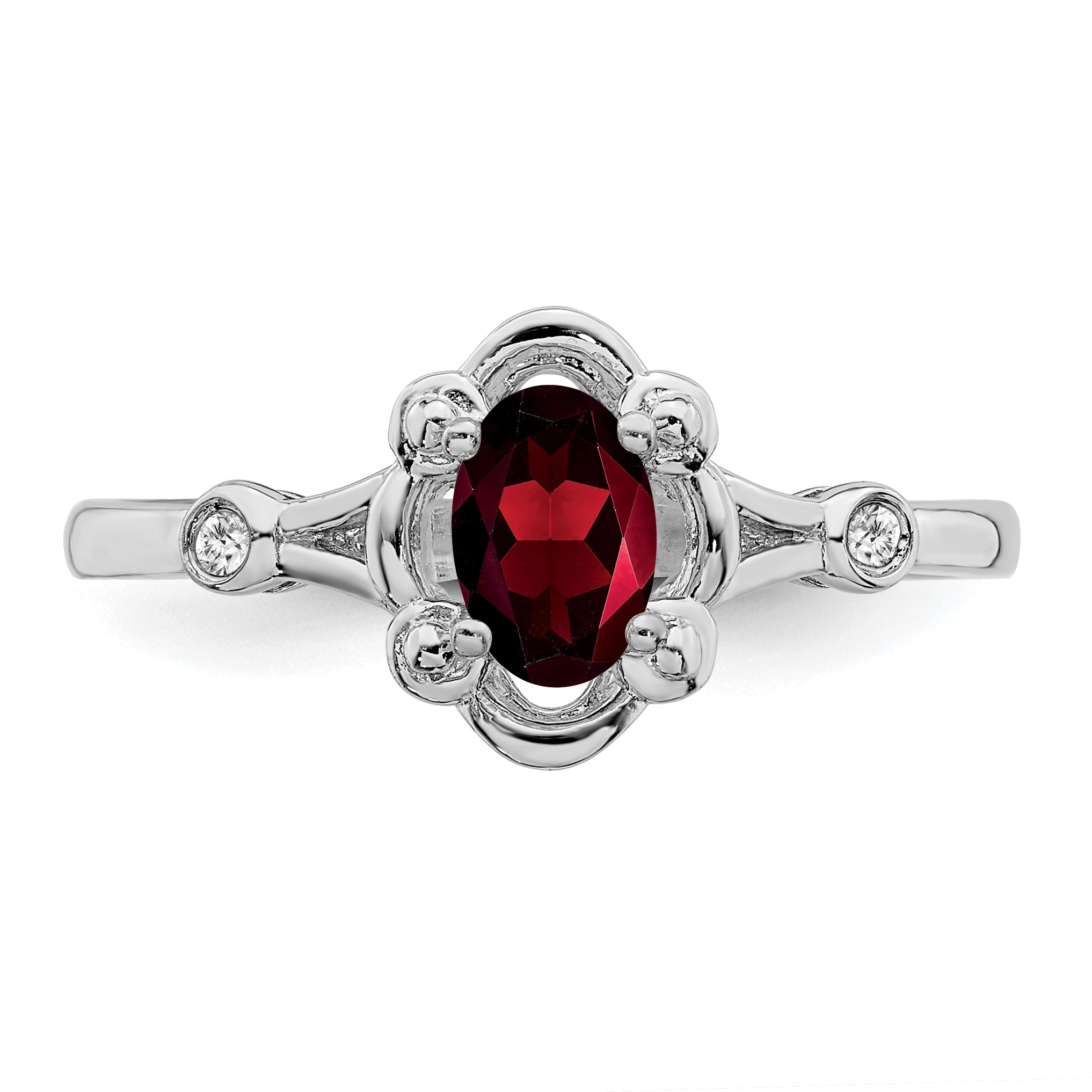 Sterlingsilber Rhodiniert Granat & Diamant. Ring
