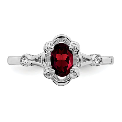 Sterlingsilber Rhodiniert Granat & Diamant. Ring
