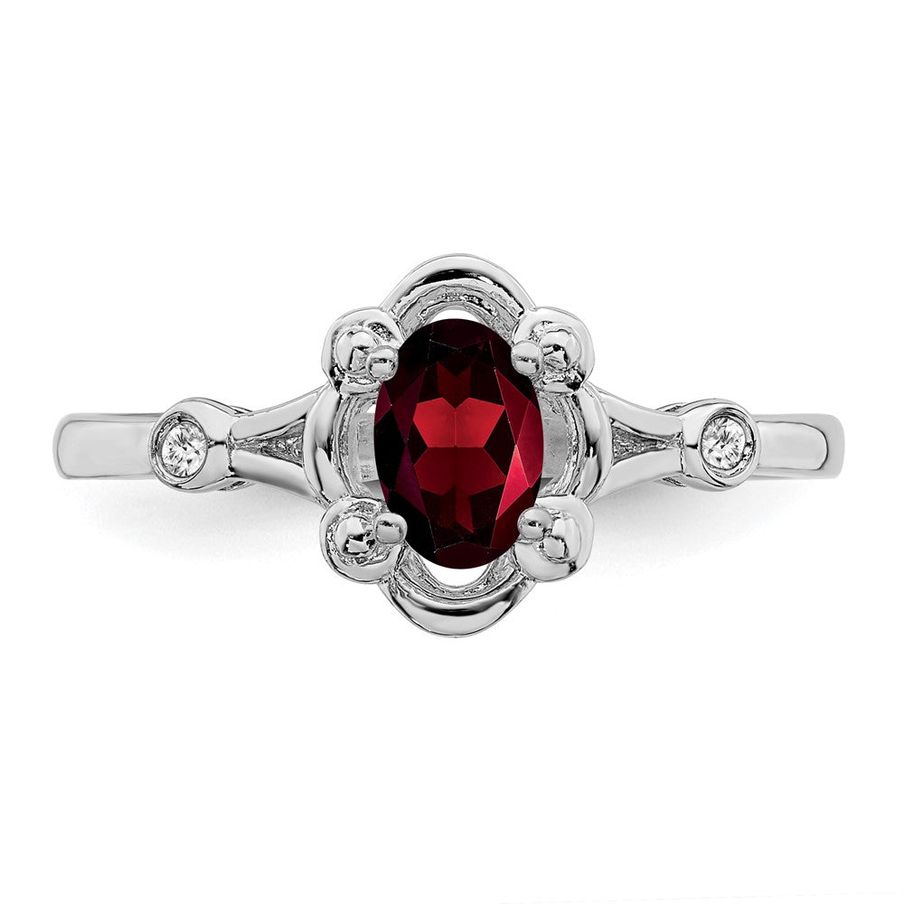 Sterlingsilber Rhodiniert Granat & Diamant. Ring