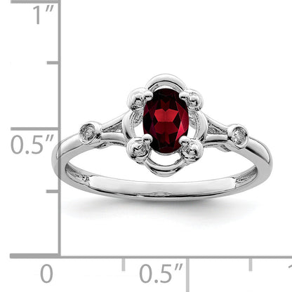 Sterlingsilber Rhodiniert Granat & Diamant. Ring