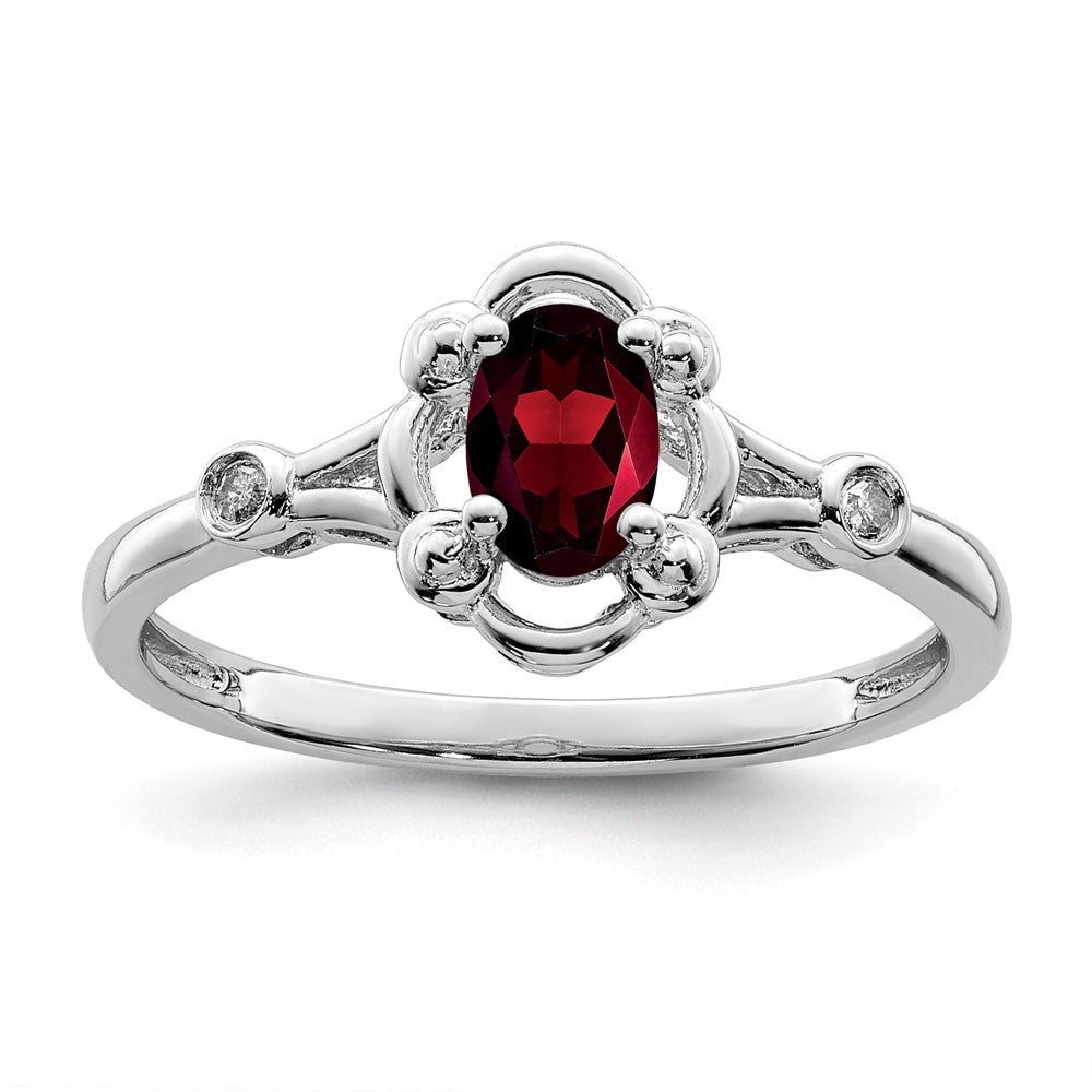 Sterlingsilber Rhodiniert Granat & Diamant. Ring