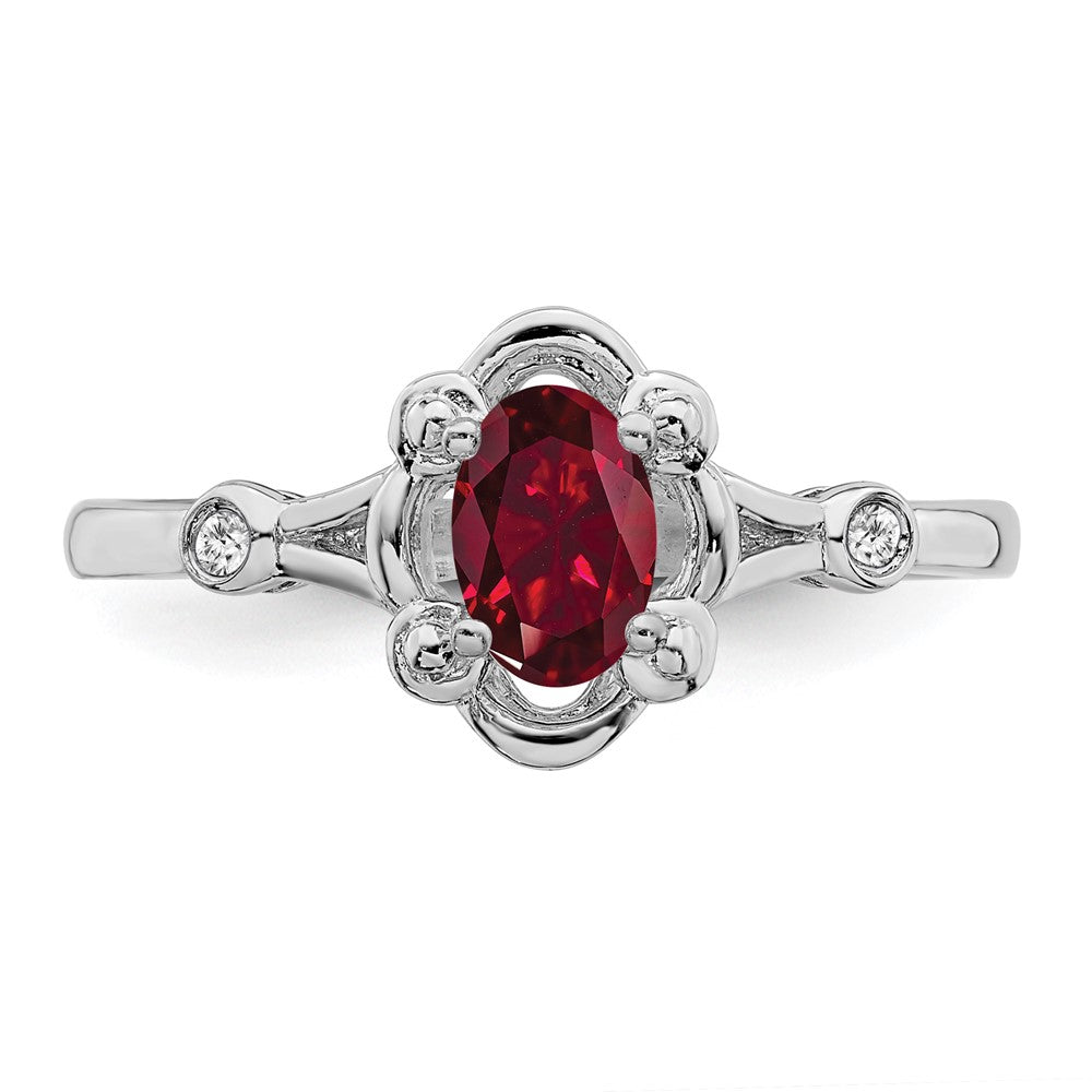 Sterlingsilber Rhodiniert Erzeugt Rubin & Diamant. Ring