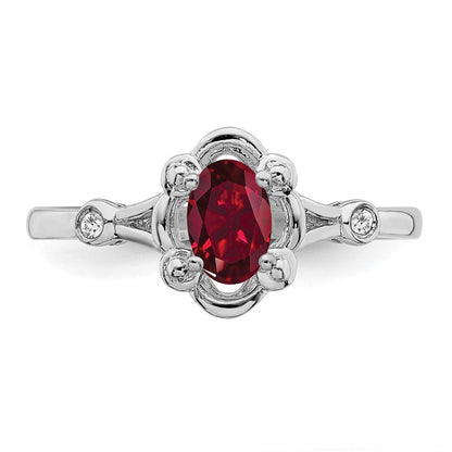 Sterlingsilber Rhodiniert Erzeugt Rubin & Diamant. Ring