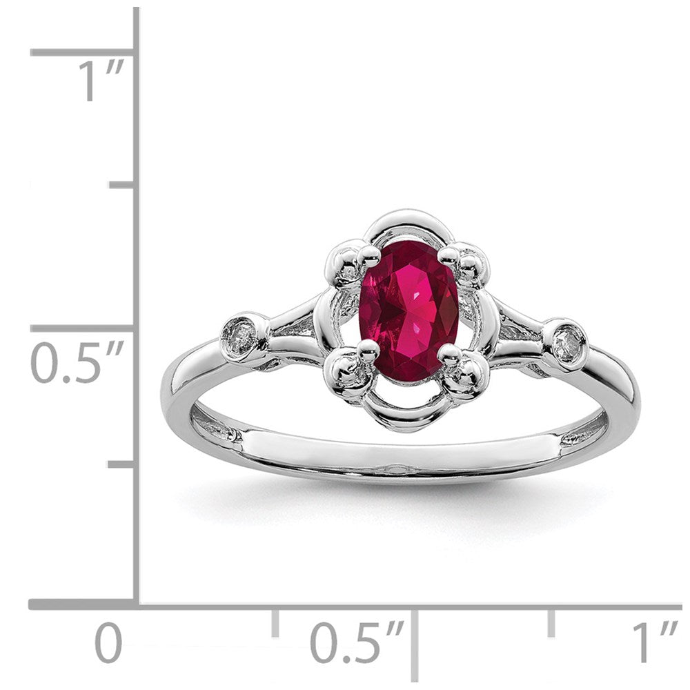 Sterlingsilber Rhodiniert Erzeugt Rubin & Diamant. Ring