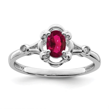 Sterlingsilber Rhodiniert Erzeugt Rubin & Diamant. Ring