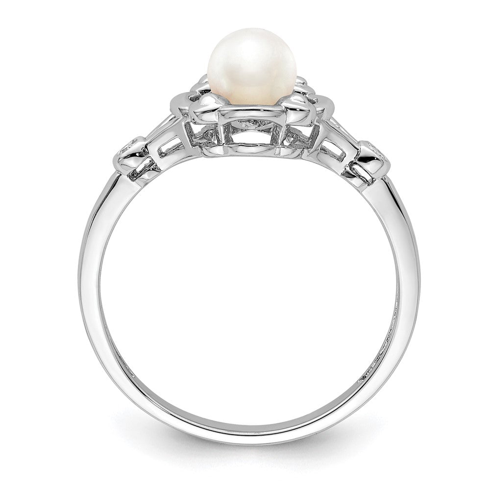 Sterlingsilber Rhodiniert Fw Zuchtperle & Diamant. Ring