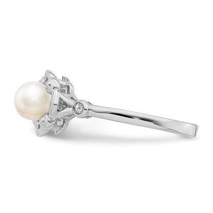 Sterlingsilber Rhodiniert Fw Zuchtperle & Diamant. Ring