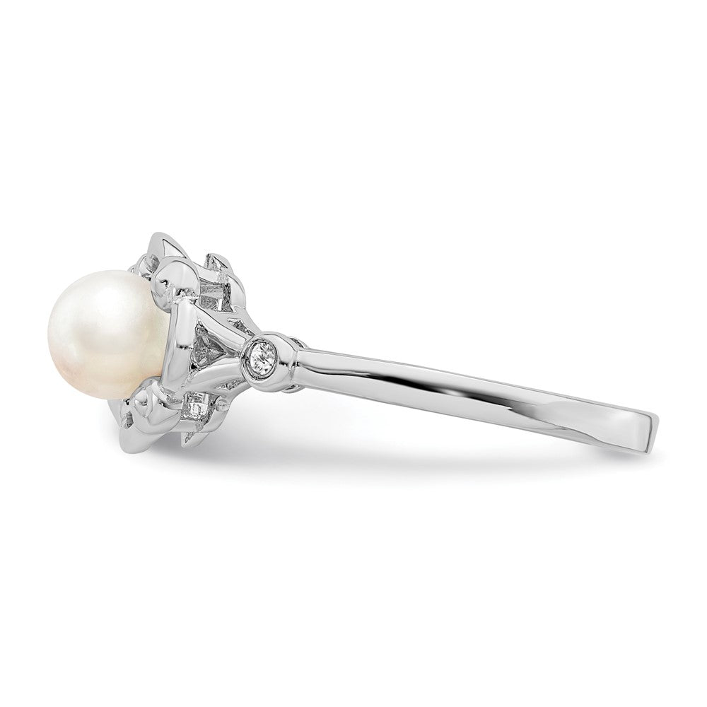 Sterlingsilber Rhodiniert Fw Zuchtperle & Diamant. Ring