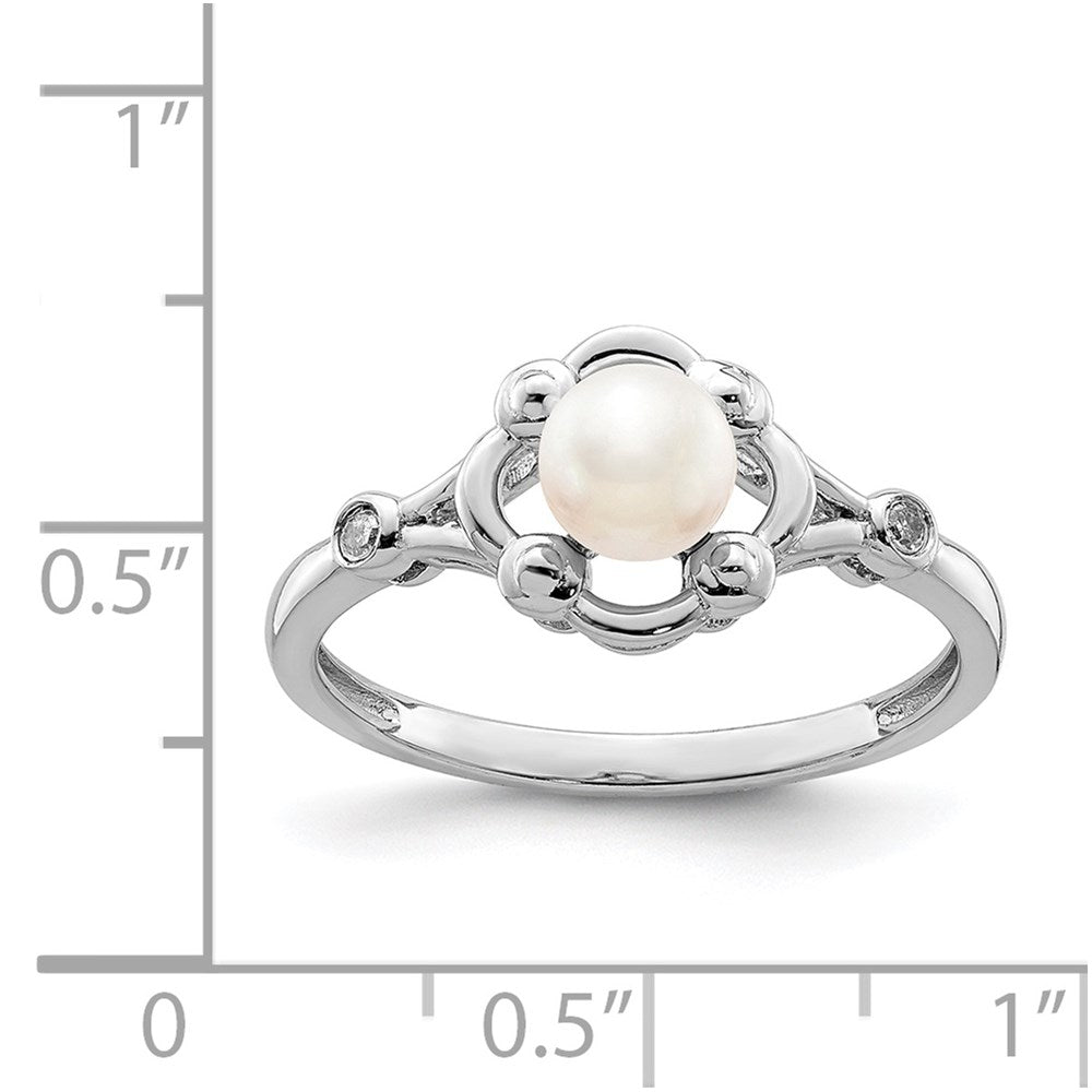Sterlingsilber Rhodiniert Fw Zuchtperle & Diamant. Ring
