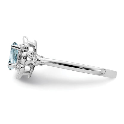Sterlingsilber Rhodiniert Aquamarin & Diamant. Ring