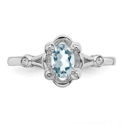 Sterlingsilber Rhodiniert Aquamarin & Diamant. Ring