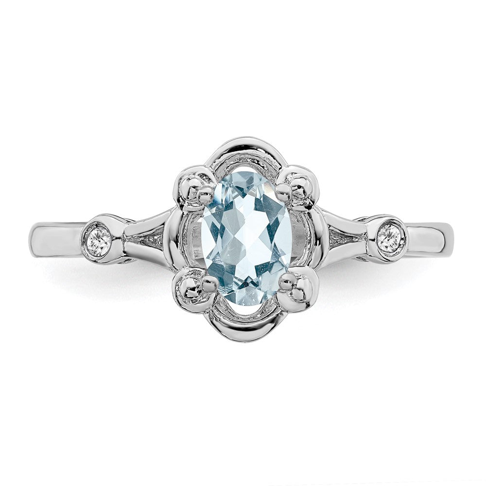 Sterlingsilber Rhodiniert Aquamarin & Diamant. Ring