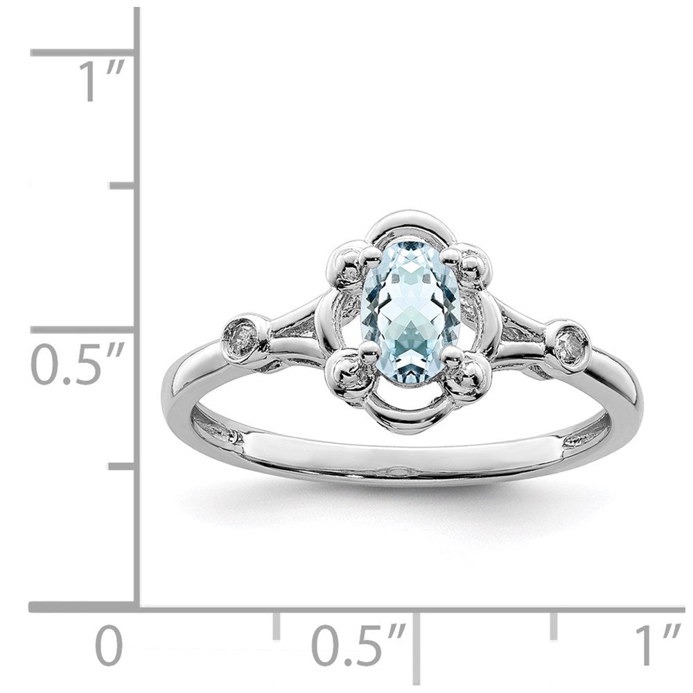 Sterlingsilber Rhodiniert Aquamarin & Diamant. Ring