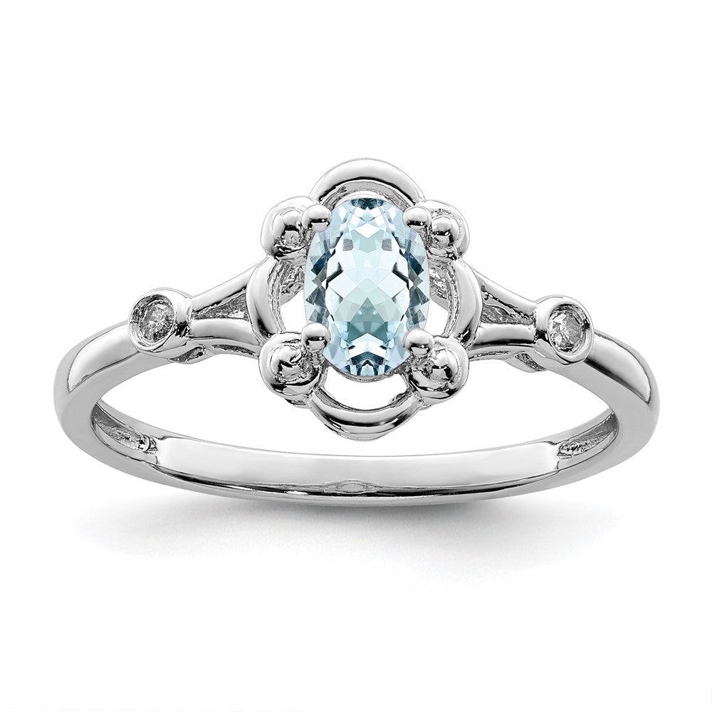 Sterlingsilber Rhodiniert Aquamarin & Diamant. Ring