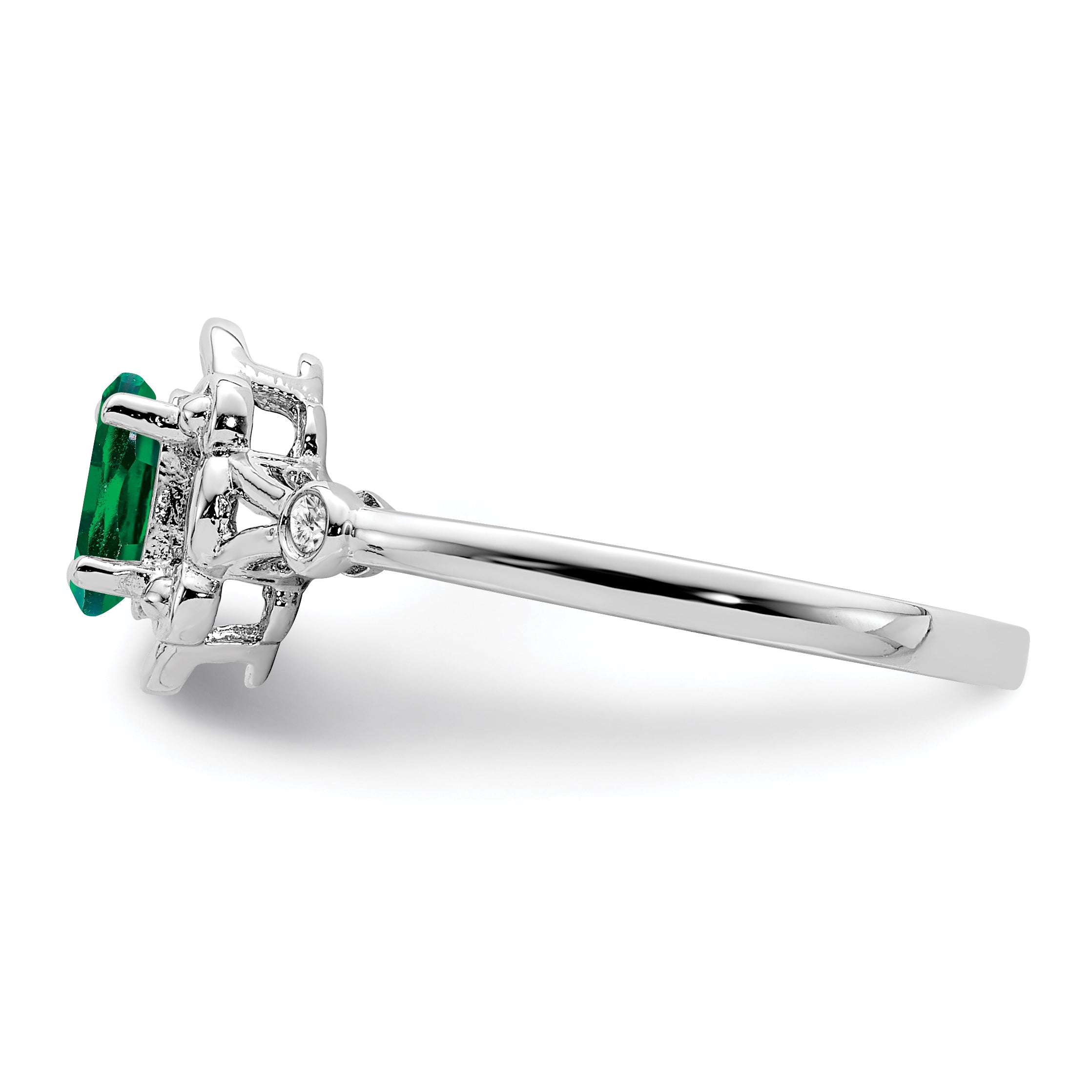 Sterlingsilber Rhodiniert Erzeugt Smaragd & Diamant. Ring