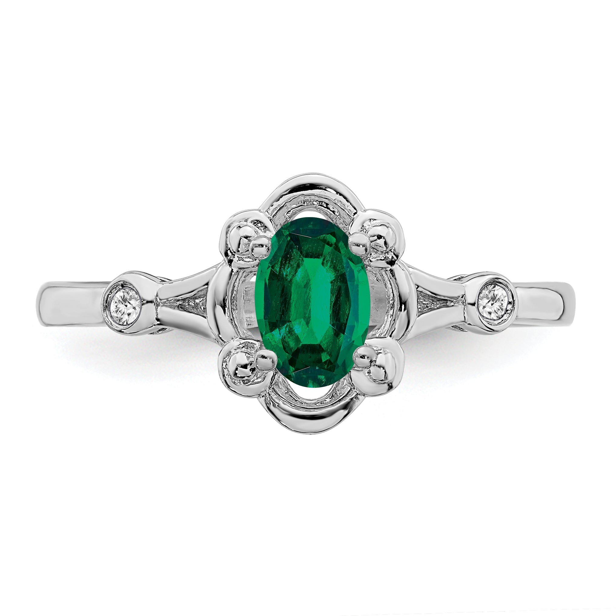 Sterlingsilber Rhodiniert Erzeugt Smaragd & Diamant. Ring